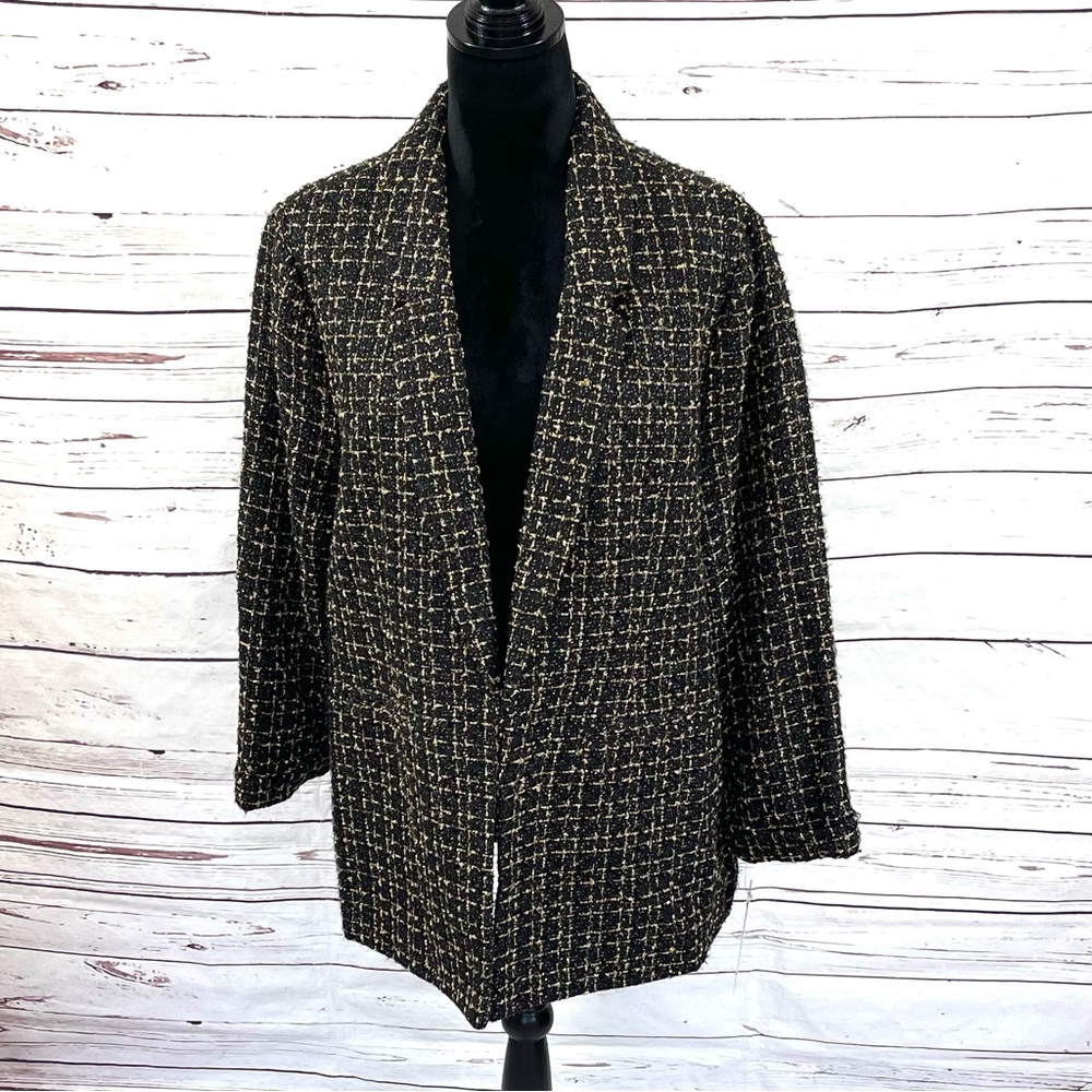 Nanette Lepore Tweed Open Blazer Womens Size XL Black/Gold Glitter